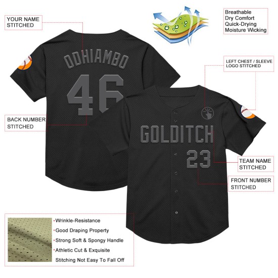 Maillot de baseball authentique en maille grise et noire Maillot de baseball authentique en maille grise et noire