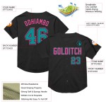 Maillot de baseball en maille authentique et personnalisé, bleu sarcelle, rose et noir Maillot de baseball en maille authentique et personnalisé, bleu sarcelle, rose et noir