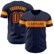 Maillot de baseball authentique personnalisé cramoisi-or bleu marine