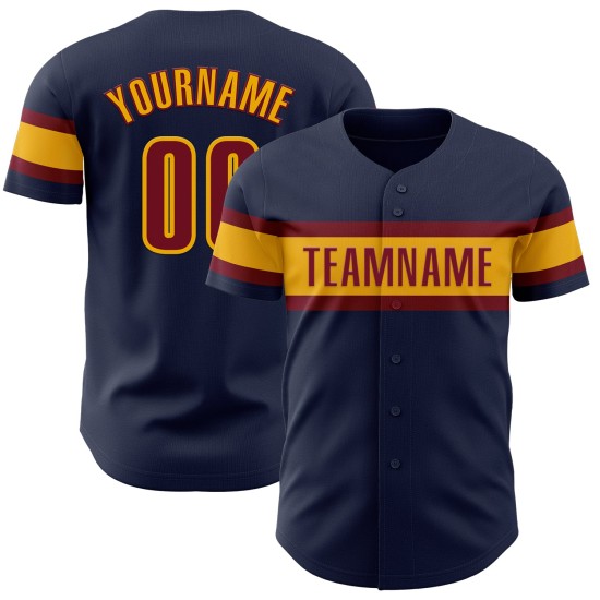Maillot de baseball authentique personnalisé cramoisi-or bleu marine Maillot de baseball authentique personnalisé cramoisi-or bleu marine