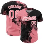 Motif de baseball rose au pinceau, maillot 3D noir et blanc authentique, personnalisé, trait abstrait moyen Motif de baseball rose au pinceau, maillot 3D noir et blanc authentique, personnalisé, trait abstrait moyen