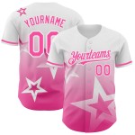 Maillot de baseball personnalisé à motif étoile, style authentique, rose scintillant, dégradé 3D, blanc Maillot de baseball personnalisé à motif étoile, style authentique, rose scintillant, dégradé 3D, blanc