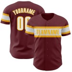 Maillot de baseball bordeaux blanc-or authentique personnalisé Maillot de baseball bordeaux blanc-or authentique personnalisé