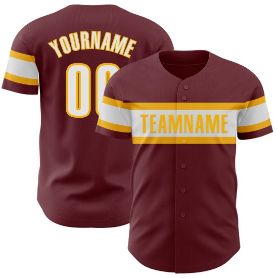 Maillot de baseball bordeaux blanc-or authentique personnalisé Maillot de baseball bordeaux blanc-or authentique personnalisé