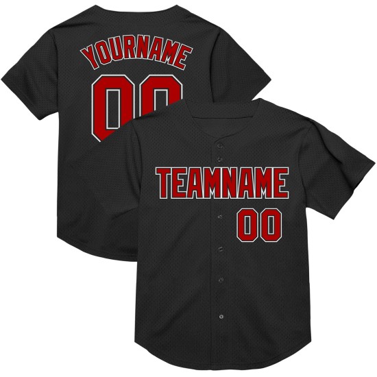 Maillot de baseball authentique en maille rouge et blanc, noir, personnalisé Maillot de baseball authentique en maille rouge et blanc, noir, personnalisé
