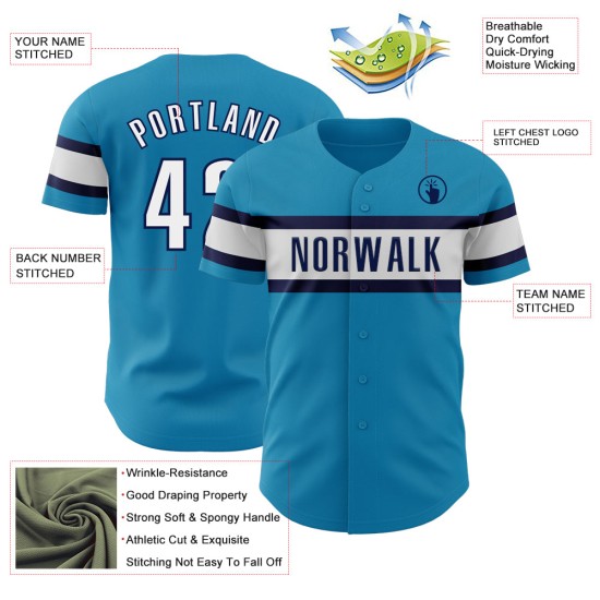 Maillot de baseball authentique des Panthers blanc et bleu marine, personnalisé, bleu Maillot de baseball authentique des Panthers blanc et bleu marine, personnalisé, bleu