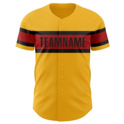 Maillot de baseball personnalisé rouge-noir authentique doré