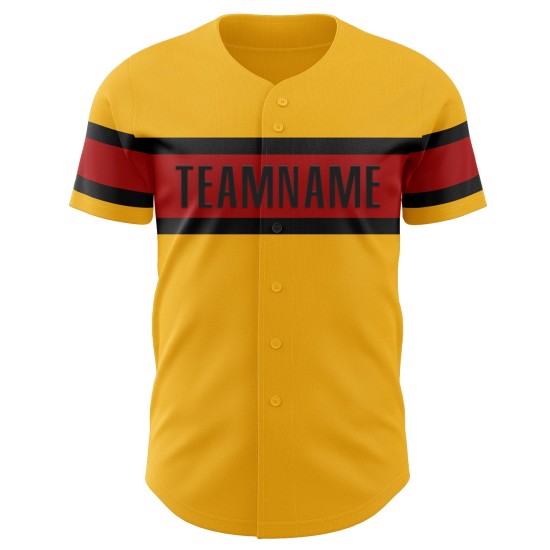 Maillot de baseball personnalisé rouge-noir authentique doré Maillot de baseball personnalisé rouge-noir authentique doré