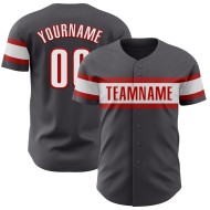 Maillot de baseball authentique blanc-rouge acier personnalisé gris