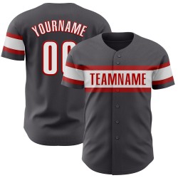 Maillot de baseball authentique blanc-rouge acier personnalisé gris