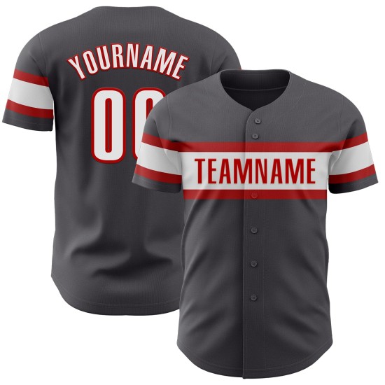 Maillot de baseball authentique blanc-rouge acier personnalisé gris Maillot de baseball authentique blanc-rouge acier personnalisé gris