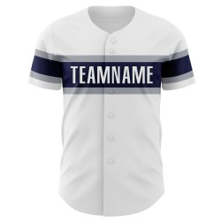 Maillot de baseball authentique personnalisé bleu marine et gris