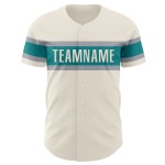 Maillot de baseball personnalisé bleu sarcelle et gris crème authentique Maillot de baseball personnalisé bleu sarcelle et gris crème authentique