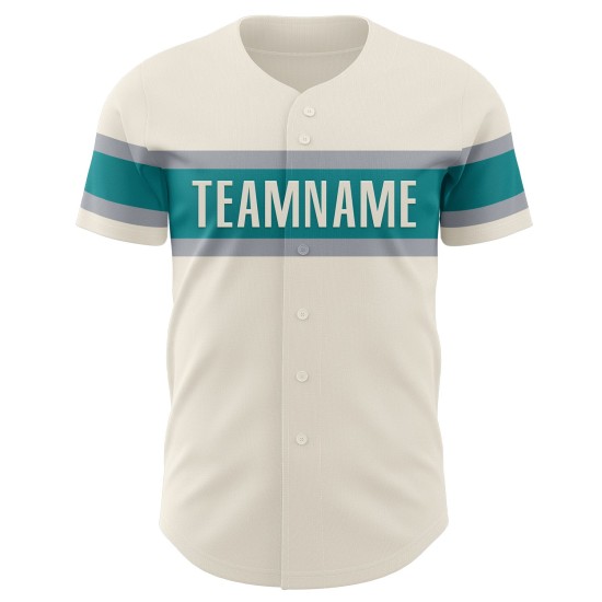 Maillot de baseball personnalisé bleu sarcelle et gris crème authentique Maillot de baseball personnalisé bleu sarcelle et gris crème authentique
