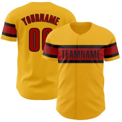 Maillot de baseball personnalisé rouge-noir authentique doré
