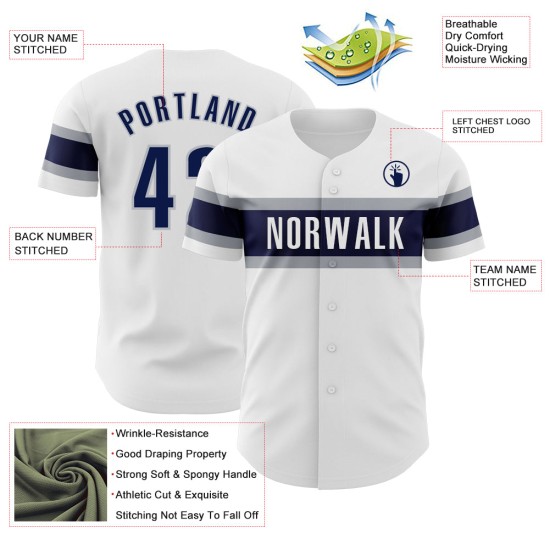 Maillot de baseball authentique personnalisé bleu marine et gris Maillot de baseball authentique personnalisé bleu marine et gris
