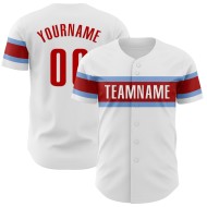 Maillot de baseball authentique personnalisé bleu, rouge et blanc clair