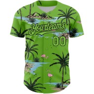 Maillot de baseball 3D motif tropical authentique avec arbres verts et néon, palmiers hawaïens noirs Maillot de baseball 3D motif tropical authentique avec arbres verts et néon, palmiers hawaïens noirs