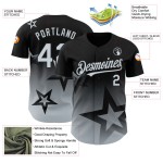 Maillot de baseball personnalisé Star Twinkle 3D, motif dégradé, noir, argent Maillot de baseball personnalisé Star Twinkle 3D, motif dégradé, noir, argent