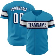 Maillot de baseball authentique des Panthers blanc et bleu marine, personnalisé, bleu