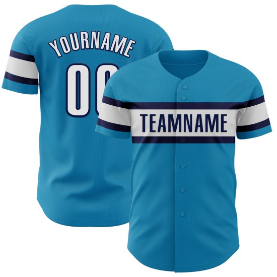 Maillot de baseball authentique des Panthers blanc et bleu marine, personnalisé, bleu Maillot de baseball authentique des Panthers blanc et bleu marine, personnalisé, bleu