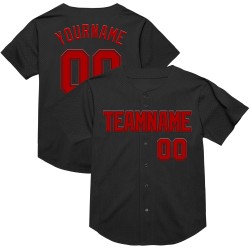 Maillot de baseball authentique en maille noire rétro personnalisé rouge