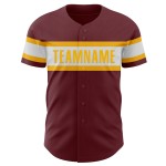 Maillot de baseball bordeaux blanc-or authentique personnalisé Maillot de baseball bordeaux blanc-or authentique personnalisé
