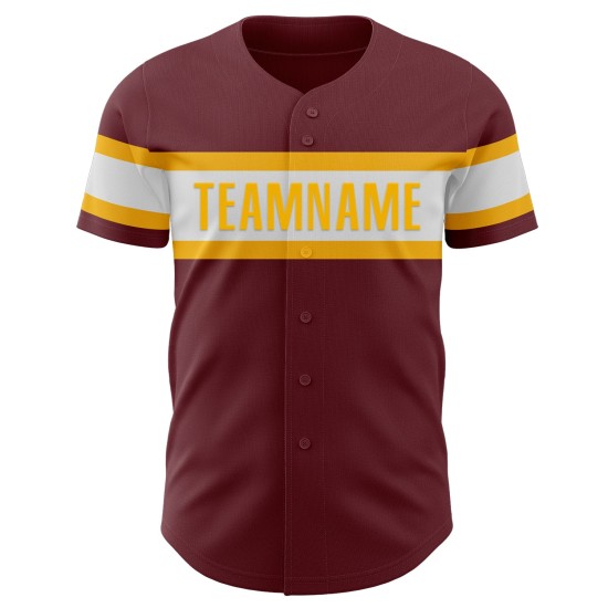 Maillot de baseball bordeaux blanc-or authentique personnalisé Maillot de baseball bordeaux blanc-or authentique personnalisé