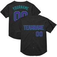 Maillot de baseball noir authentique violet-sarcelle, maille personnalisée rétro