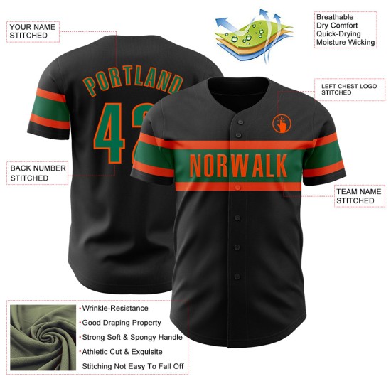 Maillot de baseball noir authentique vert-orange personnalisé Kelly Maillot de baseball noir authentique vert-orange personnalisé Kelly