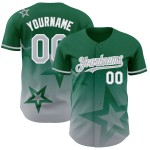 Maillot à motif étoile 3D personnalisé, style authentique Kelly, dégradé de baseball, vert scintillant, gris-blanc Maillot à motif étoile 3D personnalisé, style authentique Kelly, dégradé de baseball, vert scintillant, gris-blanc