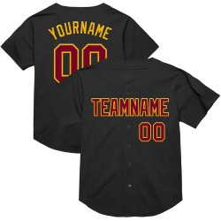 Maillot de baseball personnalisé noir en maille rétro, bordeaux et doré