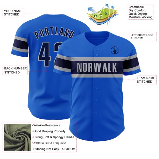 Maillot de baseball bleu personnalisé Thunder Authentic bleu marine-gris Maillot de baseball bleu personnalisé Thunder Authentic bleu marine-gris