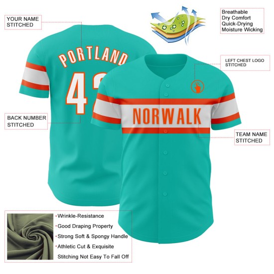 Maillot de baseball Aqua blanc-orange authentique personnalisé Maillot de baseball Aqua blanc-orange authentique personnalisé