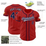 Maillot de baseball gris authentique à rayures bleu marine, rouge, personnalisé Maillot de baseball gris authentique à rayures bleu marine, rouge, personnalisé
