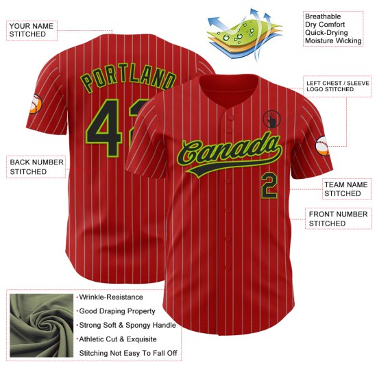 Maillot de baseball authentique vert, noir et gris à rayures fluo, rouge personnalisé Maillot de baseball authentique vert, noir et gris à rayures fluo, rouge personnalisé