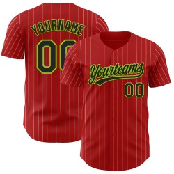 Maillot de baseball authentique vert, noir et gris à rayures fluo, rouge personnalisé
