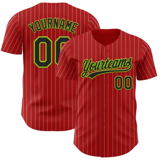 Maillot de baseball authentique vert, noir et gris à rayures fluo, rouge personnalisé Maillot de baseball authentique vert, noir et gris à rayures fluo, rouge personnalisé