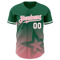 Maillot de baseball Twinkle authentique, design personnalisé, dégradé vert 3D Kelly, rose et blanc, motif étoile moyen Maillot de baseball Twinkle authentique, design personnalisé, dégradé vert 3D Kelly, rose et blanc, motif étoile moyen