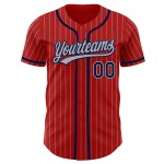 Maillot de baseball gris authentique à rayures bleu marine, rouge, personnalisé Maillot de baseball gris authentique à rayures bleu marine, rouge, personnalisé