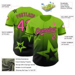 Maillot de baseball 3D rose-noir scintillant vert fluo, motif étoile, dégradé personnalisé Maillot de baseball 3D rose-noir scintillant vert fluo, motif étoile, dégradé personnalisé