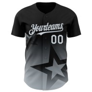 Maillot de baseball personnalisé Star Twinkle 3D, motif dégradé, noir, argent Maillot de baseball personnalisé Star Twinkle 3D, motif dégradé, noir, argent