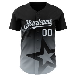 Maillot de baseball personnalisé Star Twinkle 3D, motif dégradé, noir, argent Maillot de baseball personnalisé Star Twinkle 3D, motif dégradé, noir, argent