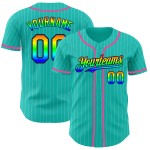 Maillot de baseball 3D blanc à rayures bleu marine et rose, authentique et personnalisé, arc-en-ciel Maillot de baseball 3D blanc à rayures bleu marine et rose, authentique et personnalisé, arc-en-ciel