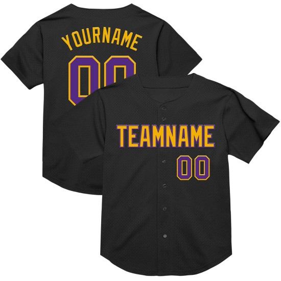 Maillot de baseball authentique personnalisé en maille violet-or, noir Maillot de baseball authentique personnalisé en maille violet-or, noir