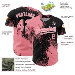 Motif de baseball rose au pinceau, maillot 3D noir et blanc authentique, personnalisé, trait abstrait moyen Motif de baseball rose au pinceau, maillot 3D noir et blanc authentique, personnalisé, trait abstrait moyen