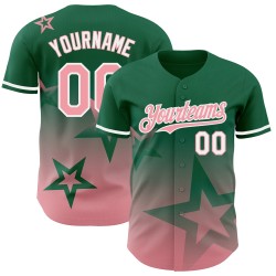 Maillot de baseball Twinkle authentique, design personnalisé, dégradé vert 3D Kelly, rose et blanc, motif étoile moyen