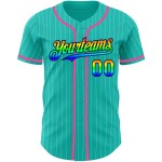 Maillot de baseball 3D blanc à rayures bleu marine et rose, authentique et personnalisé, arc-en-ciel Maillot de baseball 3D blanc à rayures bleu marine et rose, authentique et personnalisé, arc-en-ciel