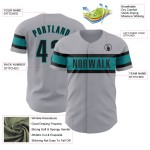 Maillot de baseball noir et gris sarcelle authentique personnalisé Maillot de baseball noir et gris sarcelle authentique personnalisé
