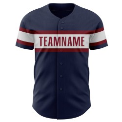 Maillot de baseball bleu marine authentique, personnalisé, blanc et cramoisi